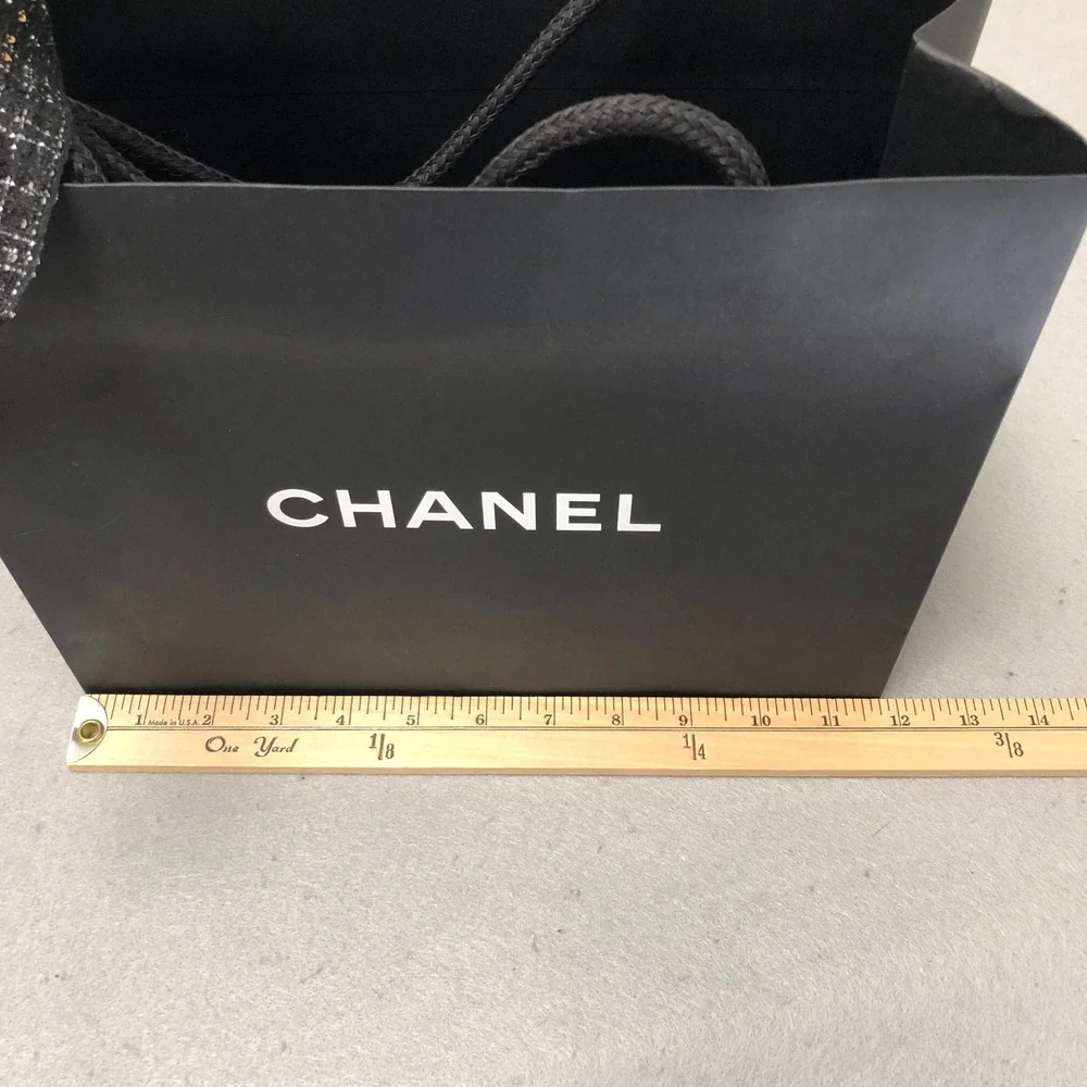 Chanel Gift Box Shopping Bag‎ Gift Set 9.5x9.5x1 Black Logo Tweed Ribbon